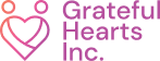 Grateful Hearts Inc. logo featuring a heart icon with two dots above it in pink and orange gradient.